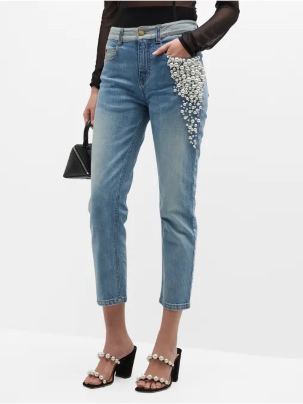 Hellessy Yang Pearl Embellished Slim-Leg Ankle Jeans